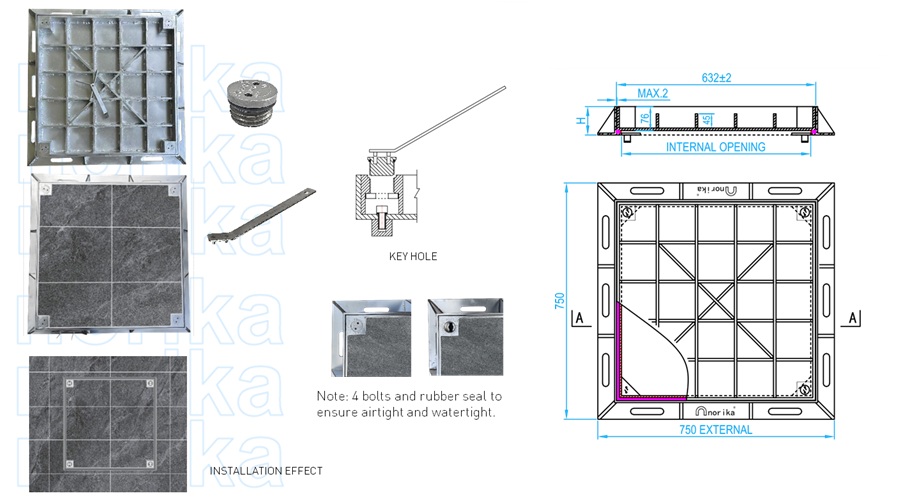 Stainless Steel Medium Duty Airtight & Watertight Recessed Manhole Cover & Frame